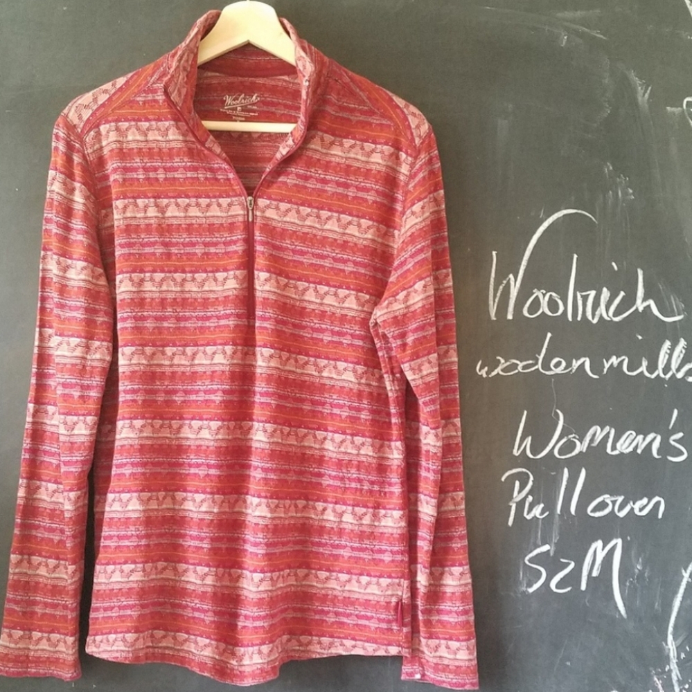 Woolrich Woolen Mills 1/2 Zip Pullover Cotton Shirt Maroon Medium